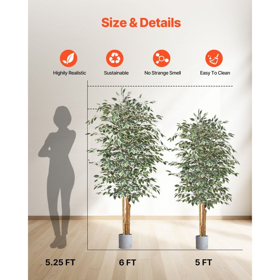 VEVOR Artificial Ficus Tree – 6 Ft, 1280+ Leaves, PE