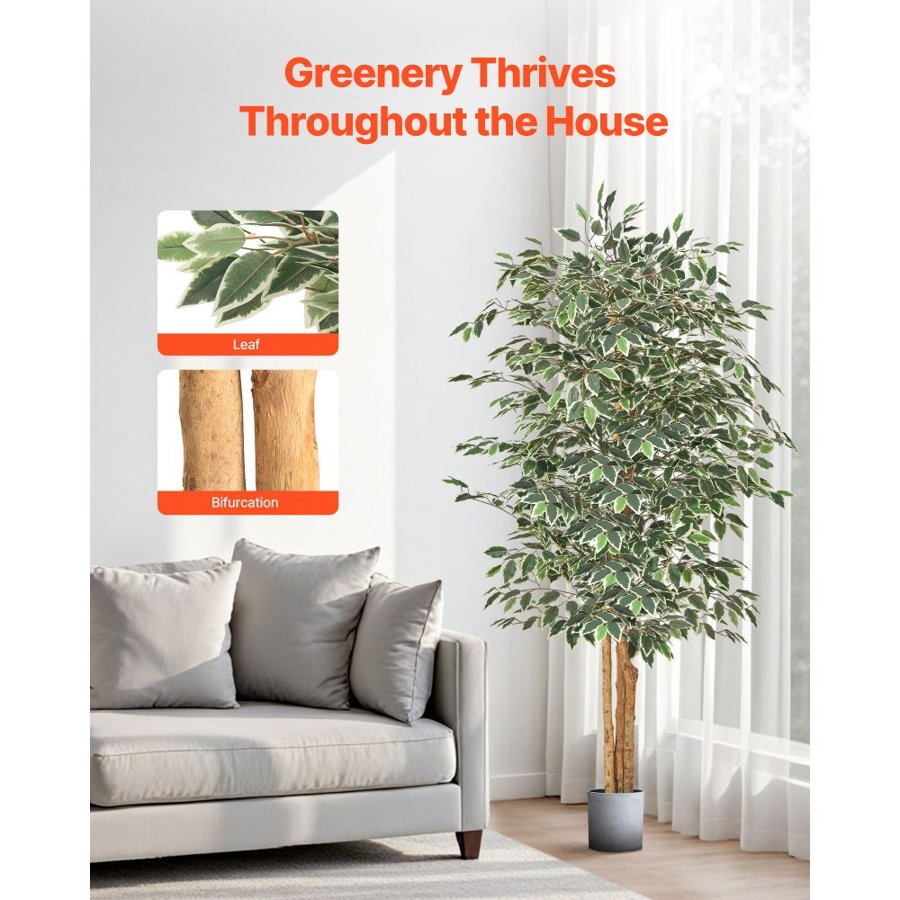 VEVOR Artificial Ficus Tree – 6 Ft, 1280+ Leaves, PE