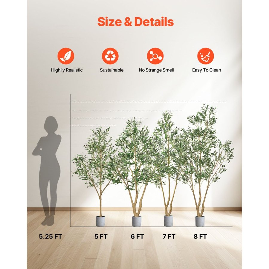 VEVOR Artificial Olive Plant – 7 Ft, 80 Fruits, PE