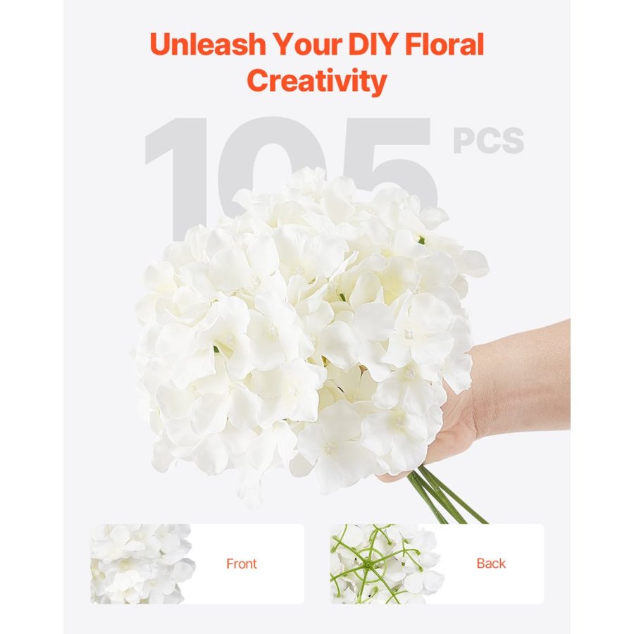 VEVOR White Hydrangea Bulk – 105 PCS, 9.8" Silk Flowers