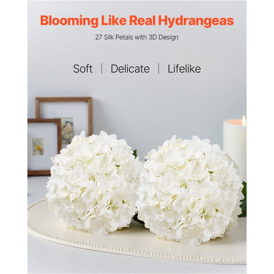 VEVOR White Hydrangea Artificial Flowers – 205 pcs, 9.8 Inch