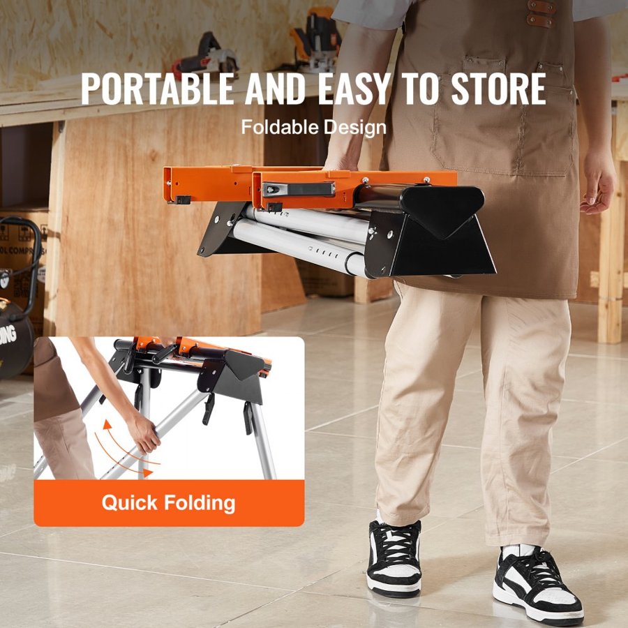VEVOR Miter Saw Stand, 330lbs Load Capacity Steel Collapsible Stand for Miter Saw with One-piece Mounting Brackets Clamps, 29.1"-32.9" Adjustable Height, Portable Compact and Folding Miter Saw Stand