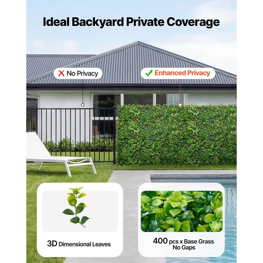 VEVOR Artificial Boxwood Hedge Panels – 12 pcs, 20x20 in Set