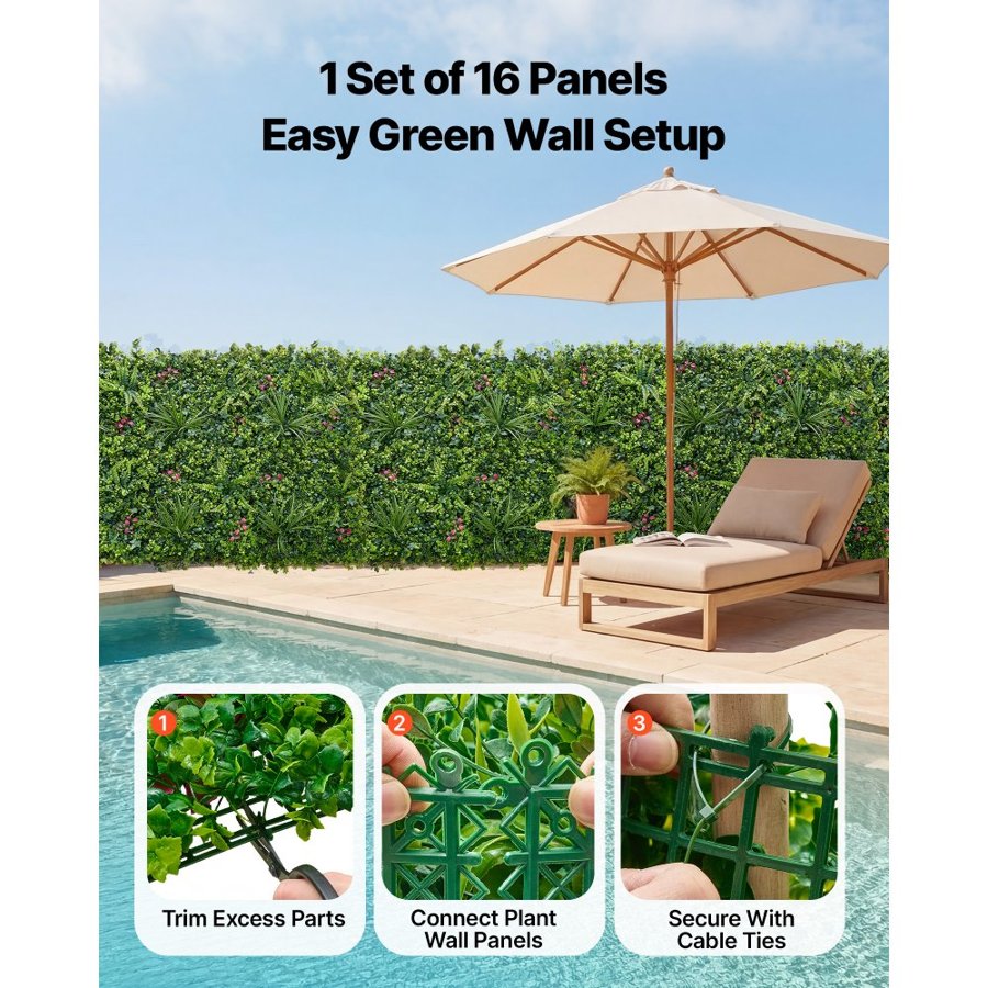 VEVOR 20 x 20 Artificial Boxwood Panels – 16 Pcs, UV Safe