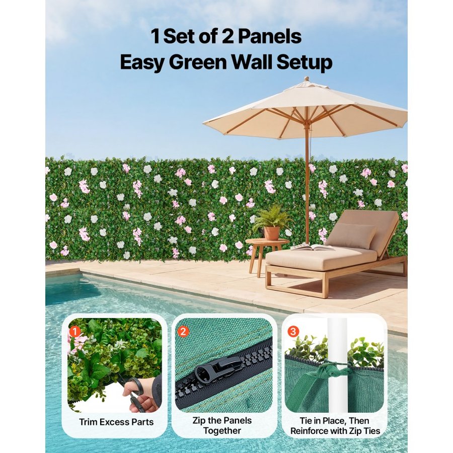 VEVOR Artificial Floral Backdrop – 2 Panels, 2×8 ft