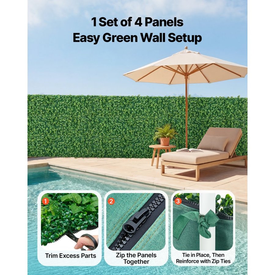 VEVOR Artificial Boxwood Panels – 4 PCS, 2x8 FT, 1728 Pieces