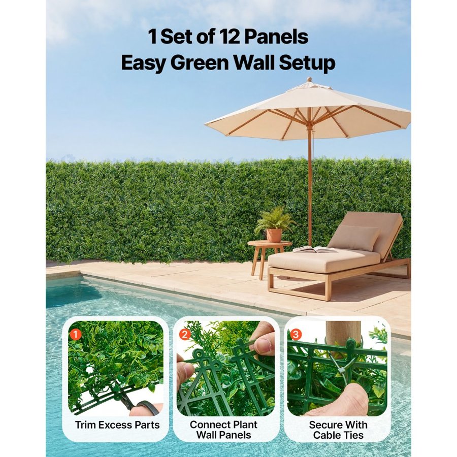 VEVOR Artificial Plant Walls – 12 Panel, 33.4 Sq Ft Greenery