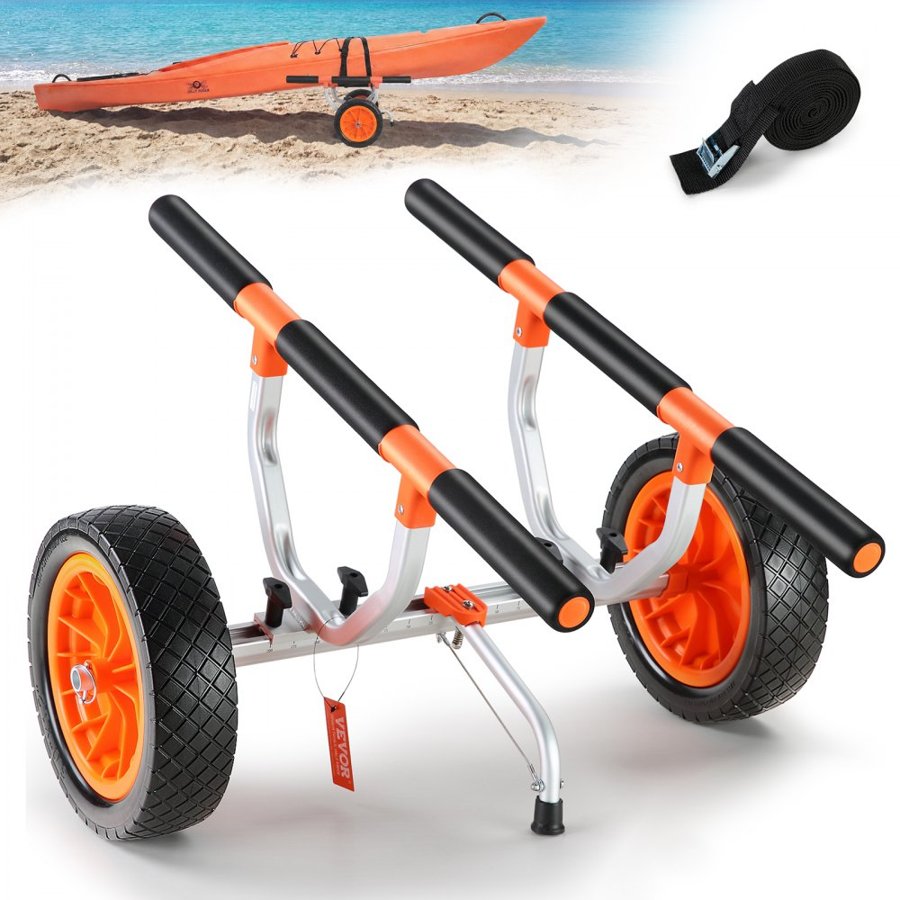 VEVOR Heavy Duty Kayak Cart, 204.1 kg Load Capacity, Detachable Canoe Trolley Cart with 30.5 cm Solid Tires, Adjustable Width & Nonslip Support Foot, for Kayaks Canoes Paddleboards Float Mats Jon Boats