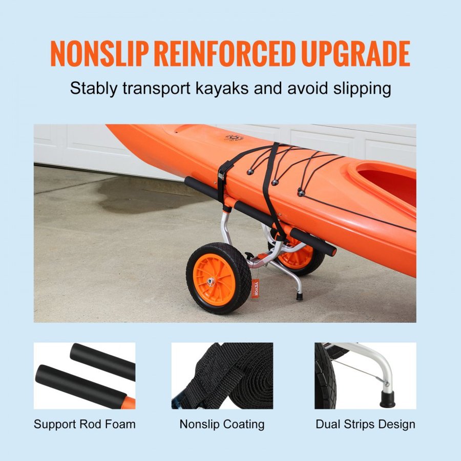 VEVOR Heavy Duty Kayak Cart, 204.1 kg Load Capacity, Detachable Canoe Trolley Cart with 30.5 cm Solid Tires, Adjustable Width & Nonslip Support Foot, for Kayaks Canoes Paddleboards Float Mats Jon Boats