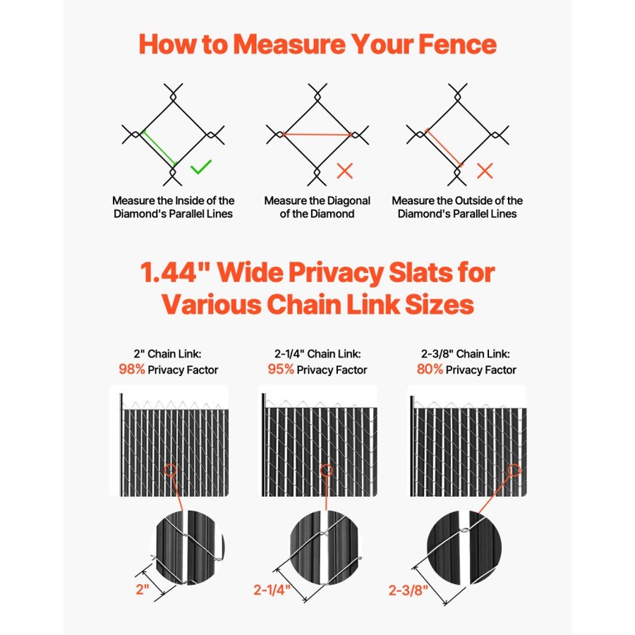 VEVOR Bottom Locking Privacy Slats, Double-Wall Vertical Bottom-Locking Slats with Wings for Chain-Link Fence, High-Density HDPE Chain Link Slats Ideally Fit 6' High Fence for Garden and Farm(Black)