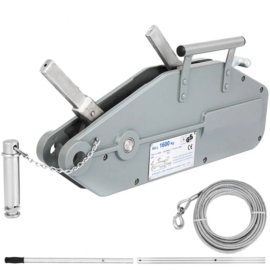 VEVOR Wire Rope Puller 1.6T/1587.6 kg Capacity Hand Winch Rope 2011.7 cm Grip Puller Manual Wire Rope Puller Heavy Duty Wire Rope Grip Puller Hoist Pulling Towing Equipment for Indoor and Outdoor Use