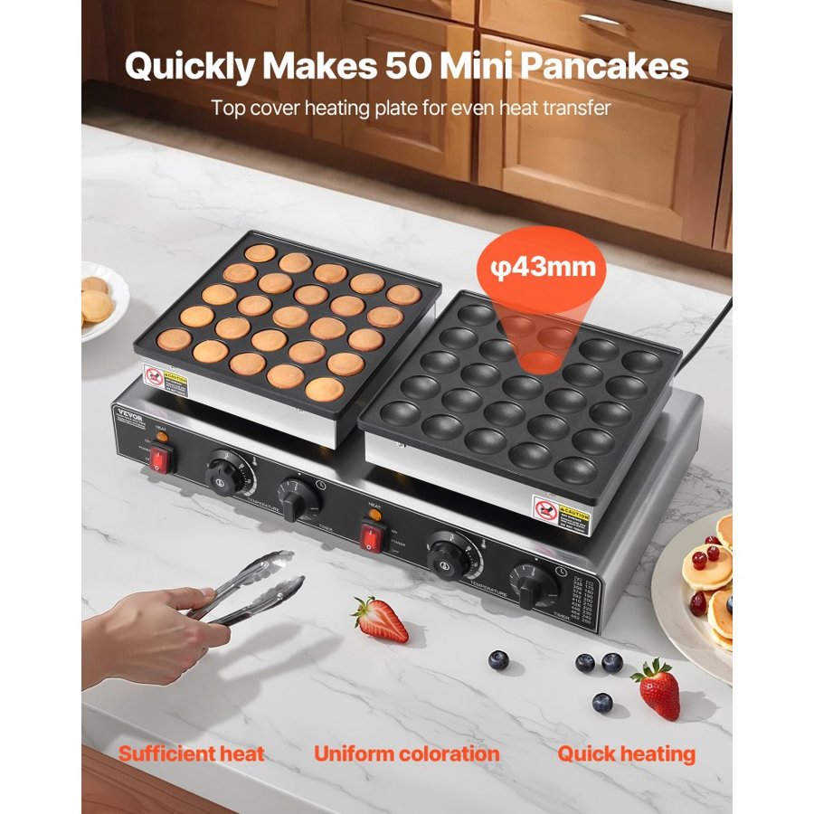 VEVOR Commercial Dutch Mini Pancake Maker – 50PCS, 1800W