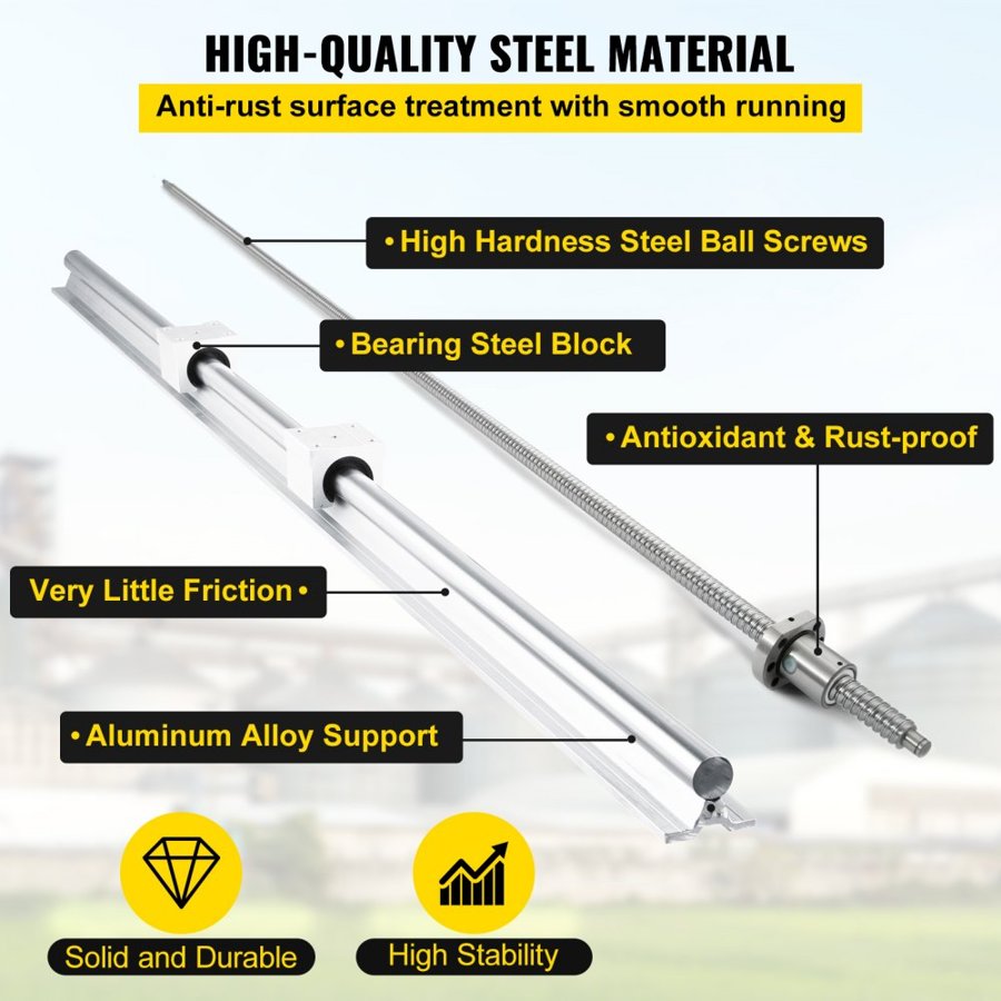 VEVOR SBR20 Linear Rail Set+3 Ballscrew RM1605-350/650/1050mm CNC Set Support Liner Rail+BK/BF12 with BK/BF 12 CNC Kit