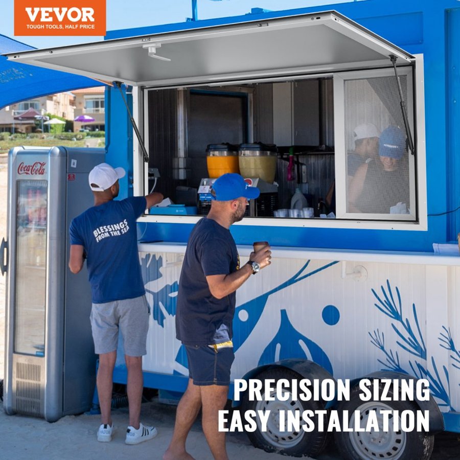 VEVOR Concession Window for Food Truck, 48"x36" Aluminum Alloy Service Window, Up to 85 Degrees Serving Window with 4 Sliding Windows & Awning Door & Drag Hook, for Food Truck Concession Trailer