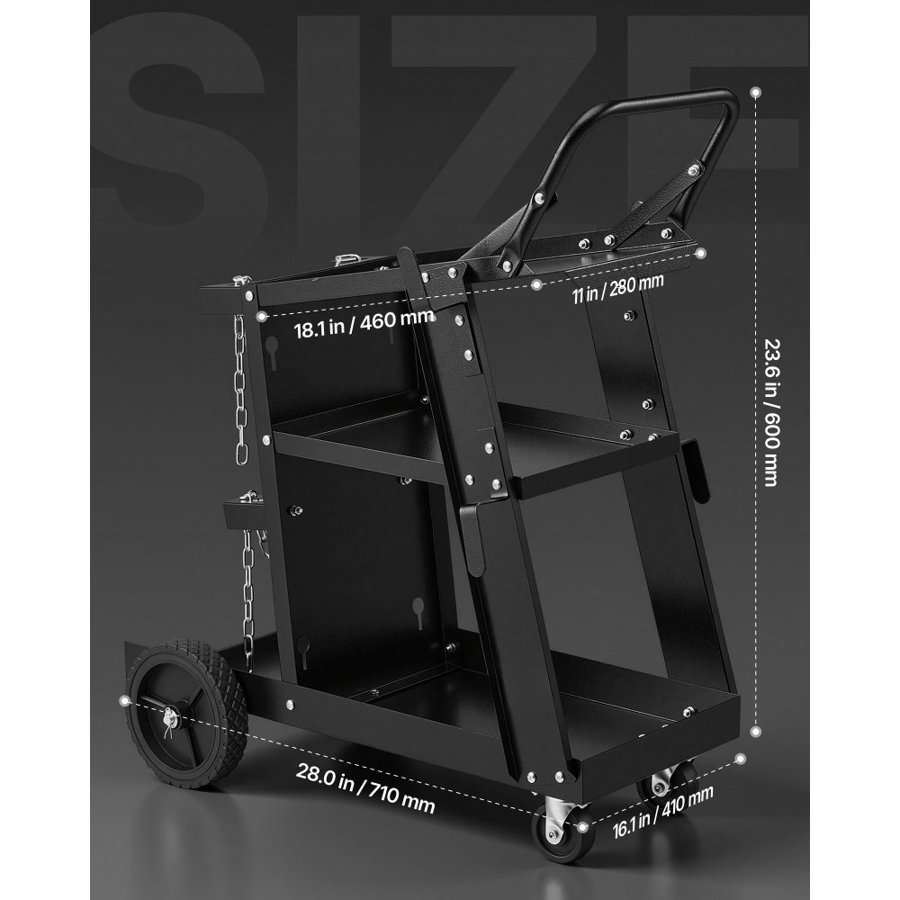 VEVOR Welding Cart, 3-Tier Heavy Duty Welder Cart with 181.4kg Weight Capacity, 360° Swivel Wheels, Tank Storage Safety Chains, Rolling MIG Welder Cart for TIG, ARC, MMA, Plasma Cutter Welding Machine