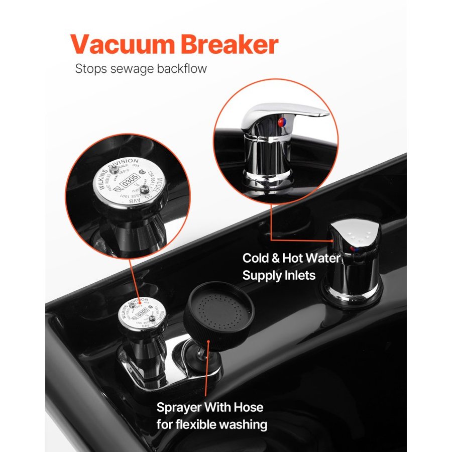 VEVOR Shampoo Bowl, ABS Plastic Shampoo Sink for Salons and Home, Easy to Clean and Install Salon Shampoo Bowls for Hair Stylists, Shampoo Sink for Spa Center, Barbershop and Beauty Salon Use, Black
