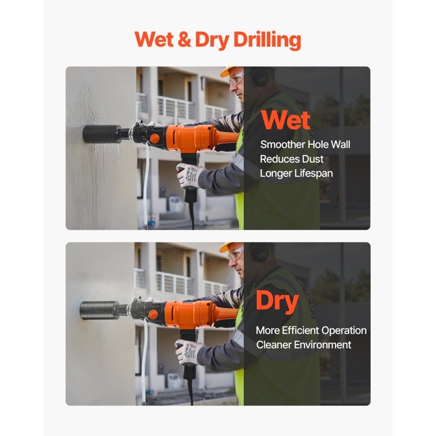 VEVOR Hand Held Core Drill – 1500W, 2-Speed, 8 in, 4 Bits