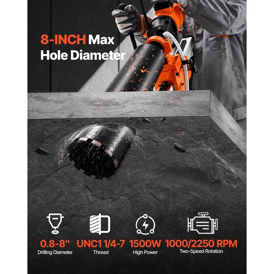 VEVOR Concrete Diamond Core Drill – 1500W, 2-Speed, 2-in-1