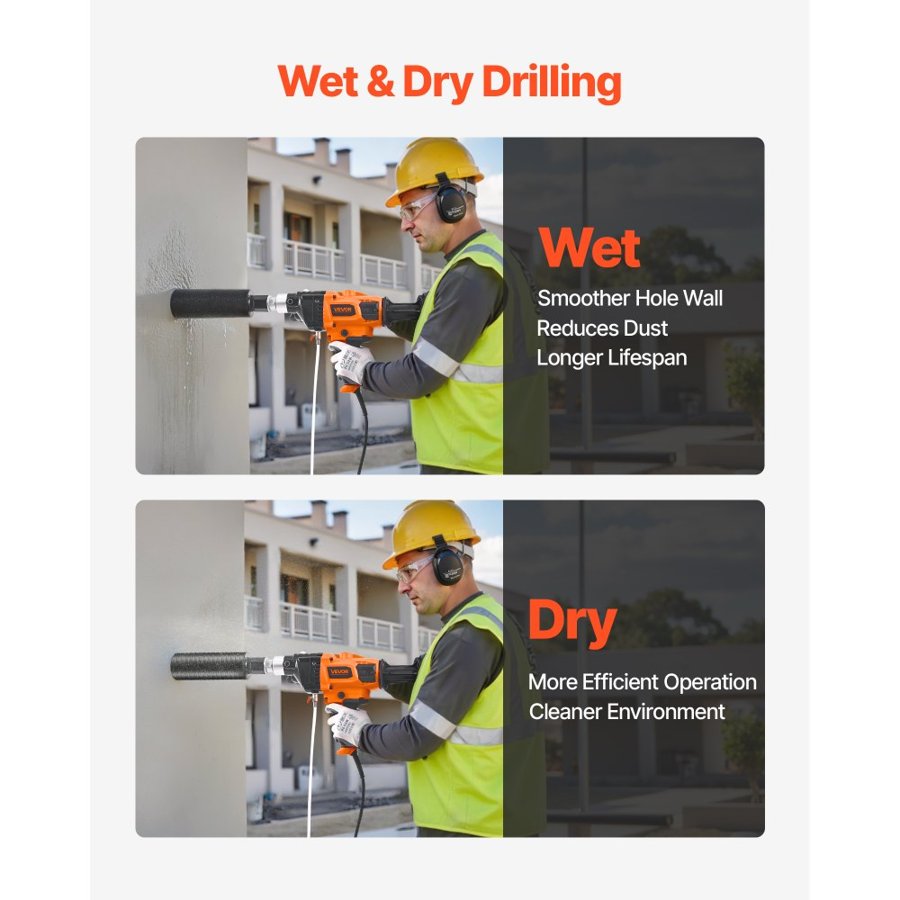 VEVOR Handheld Concrete Core Drill – 2000W, 0-1800RPM, 4 Bit