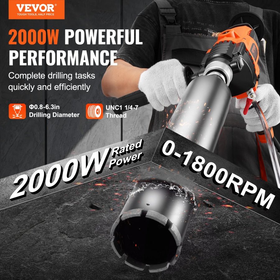 VEVOR Hand Core Drill – 2000W, Φ20–160 mm, Drill & Mix