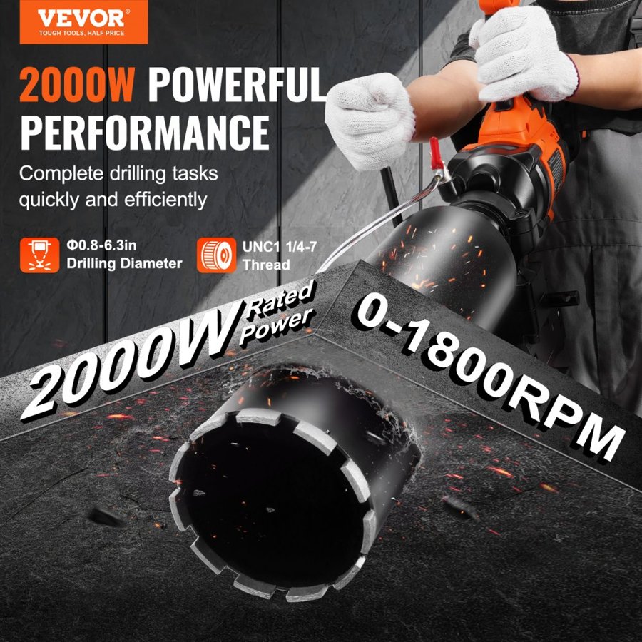 VEVOR Concrete Core Drilling Machine – 2000W, 2-in-1 Rig