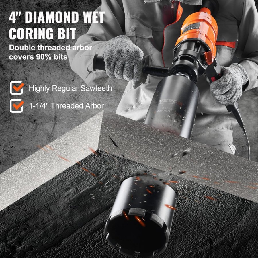 VEVOR Diamond Core Drill Machine – 1500W, 4 in Bit, 2-Speed