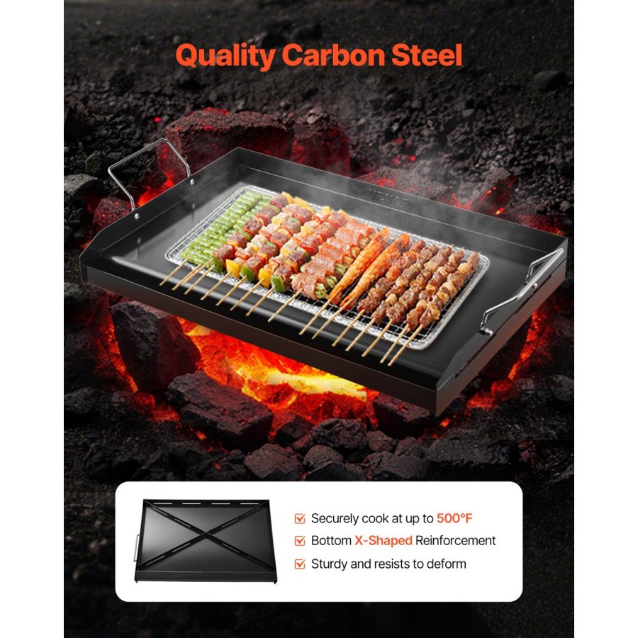 VEVOR Carbon Steel Flat Top Griddle – 24×16 In PTFE Coated