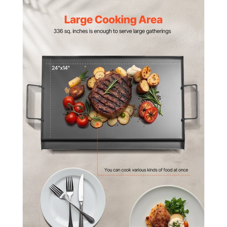 VEVOR Carbon Steel Flat Top Griddle – 24×16 In PTFE Coated