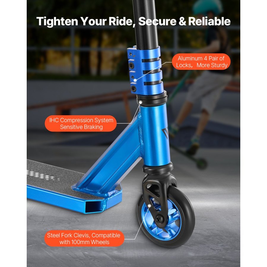 VEVOR Stunt Scooter, Pro Complete Trick Scooters for Kids Ages 9-11 Years, Teens, Adults, Boys, and Girls, Freestyle Street Rider for Intermediate and Beginner, Double Layer Lightweight Aluminum Deck