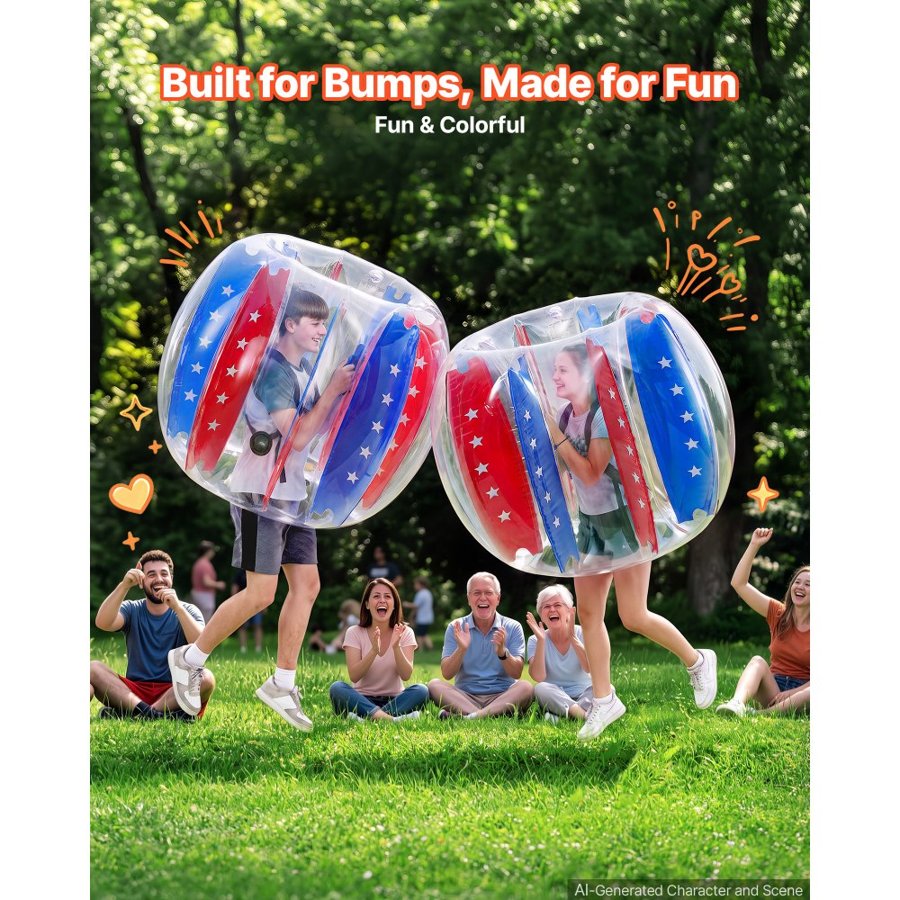 VEVOR 2-Pack Inflatable Bumper Balls 1.2m Human Bubble for Teens Blue+Red, for Backyard, Camping, Picnic, Park, Lawn, and Outdoor Team Gameplay, Thickened PVC Material, Sumo Hamster Ball with Handle