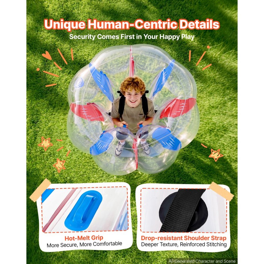VEVOR 2-Pack Inflatable Bumper Balls 1.2m Human Bubble for Teens Blue+Red, for Backyard, Camping, Picnic, Park, Lawn, and Outdoor Team Gameplay, Thickened PVC Material, Sumo Hamster Ball with Handle