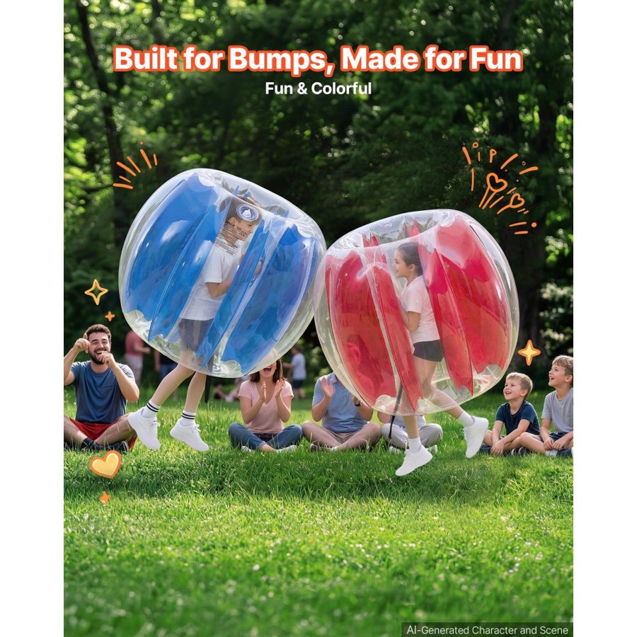 VEVOR 2-Pack Inflatable Bumper Balls 0.9m Human Bubble for Kids Blue+Red, for Backyard, Camping, Picnic, Park, Lawn, and Outdoor Team Gameplay, Thickened PVC Material, Sumo Hamster Ball with Handle