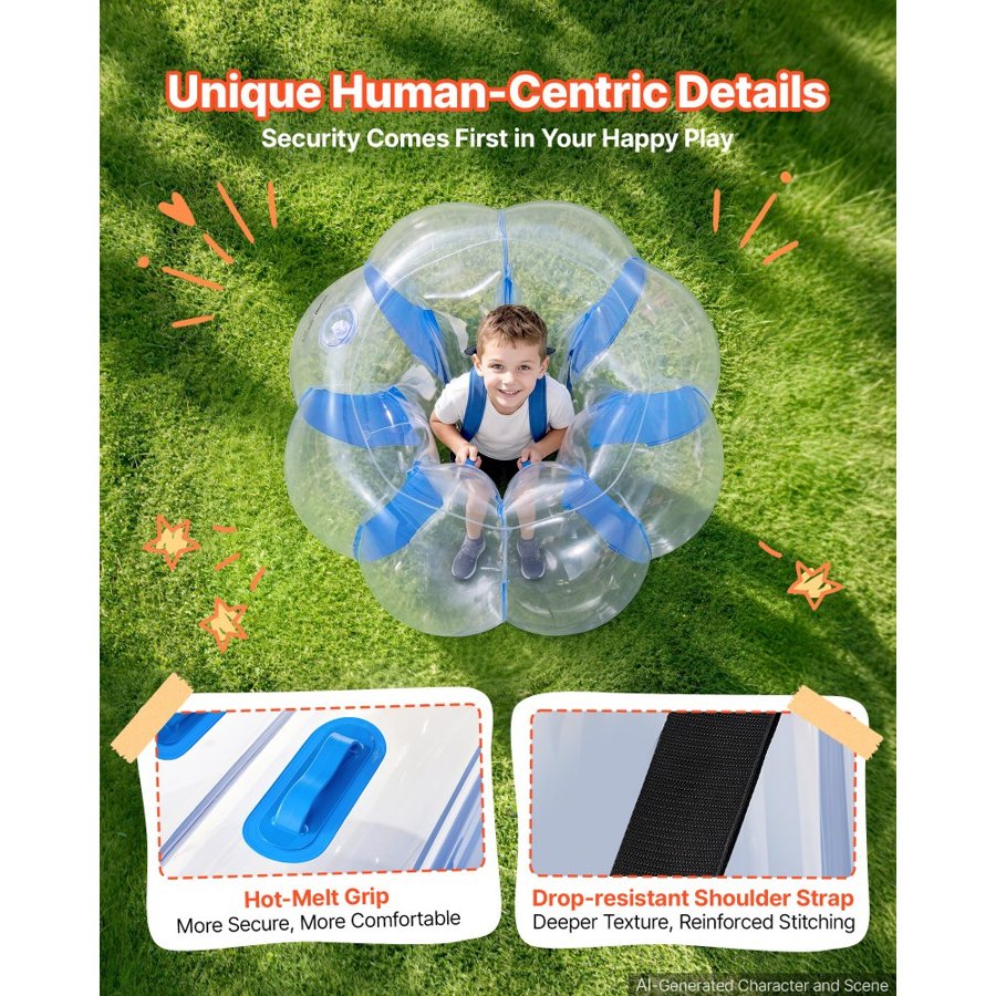 VEVOR 2-Pack Inflatable Bumper Balls 0.9m Human Bubble for Kids Blue+Red, for Backyard, Camping, Picnic, Park, Lawn, and Outdoor Team Gameplay, Thickened PVC Material, Sumo Hamster Ball with Handle