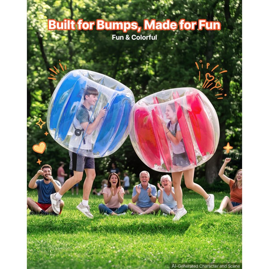 VEVOR 2-Pack Inflatable Bumper Balls 1.2m Human Bubble for Teens Blue+Red, for Backyard, Camping, Picnic, Park, Lawn, and Outdoor Team Gameplay, Thickened PVC Material, Sumo Hamster Ball with Handle