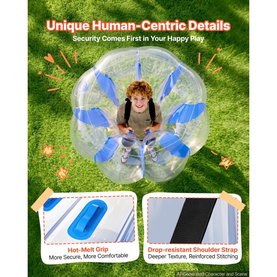 VEVOR 2-Pack Inflatable Bumper Balls 1.2m Human Bubble for Teens Blue+Red, for Backyard, Camping, Picnic, Park, Lawn, and Outdoor Team Gameplay, Thickened PVC Material, Sumo Hamster Ball with Handle