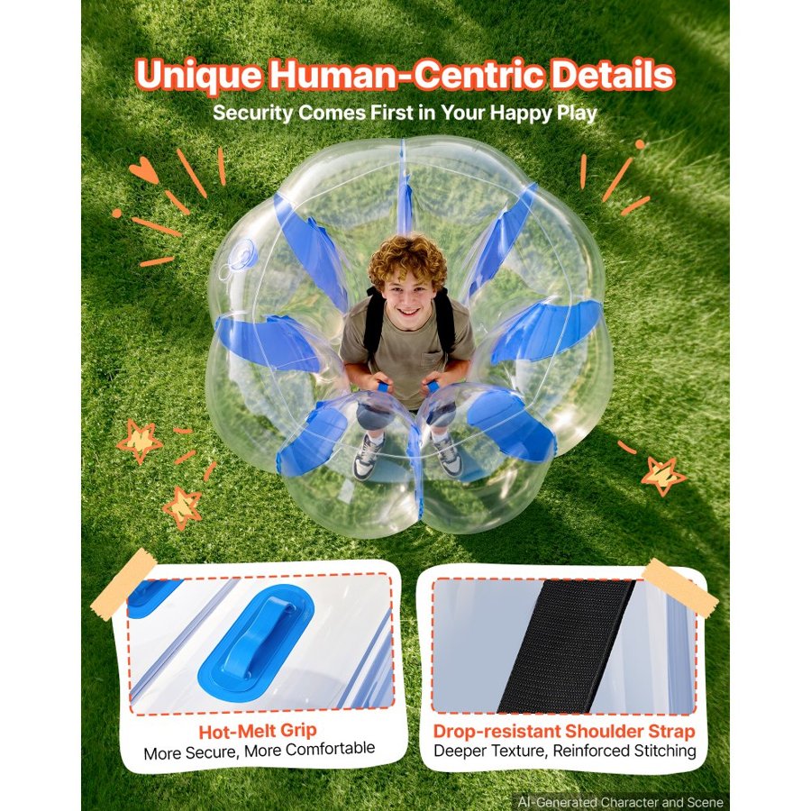 VEVOR 4 Pack Inflatable Bumper Balls 0.9m+1.2m Bubble Kids Teens Blue+Red, for Backyard, Camping, Picnic, Park, Lawn, Outdoor Team Gameplay, Thickened PVC Material, Sumo Human Hamster Ball with Handle