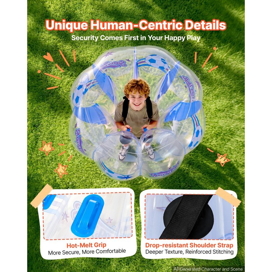 VEVOR 2-Pack Inflatable Bumper Balls 1.2m Human Bubble Teens Transparent, for Backyard, Camping, Picnic, Park, Lawn, and Outdoor Team Gameplay, Thickened PVC Material, Sumo Hamster Ball with Handle