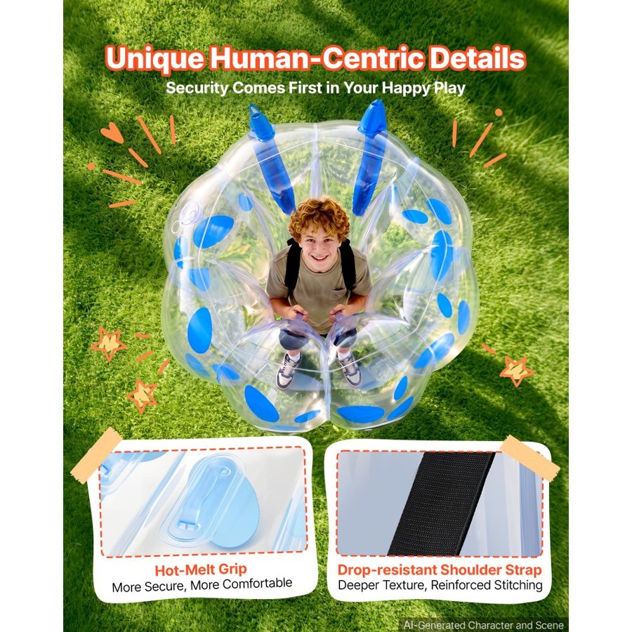 VEVOR 2-Pack Inflatable Bumper Balls 1.2m Human Bubble for Teens Blue, for Backyard, Camping, Picnic, Park, Lawn, and Outdoor Team Gameplay, Thickened PVC Material, Sumo Hamster Ball with Handle