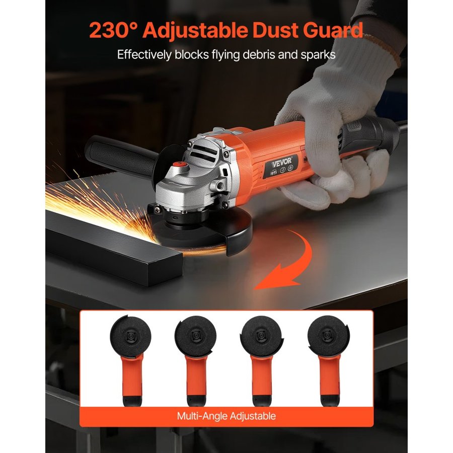 VEVOR Angle Grinder, 127mm Electric Grinder Power Tool, 5.4Amps 10000RPM High-Speed Corded Angle Grinders with Adjustable Dust Guard for Metal Grinding, Cutting, Rust Removal (Disc Not Included)