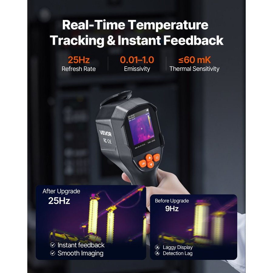 VEVOR Thermal Camera, TISR Super Resolution 240x180, Thermal Imaging Camera with 2MP Visual Camera, 96x96 IR Resolution, 25HZ Refresh Rate, -4°F to 1022°F, 4 Image Modes & 6 Color Palettes