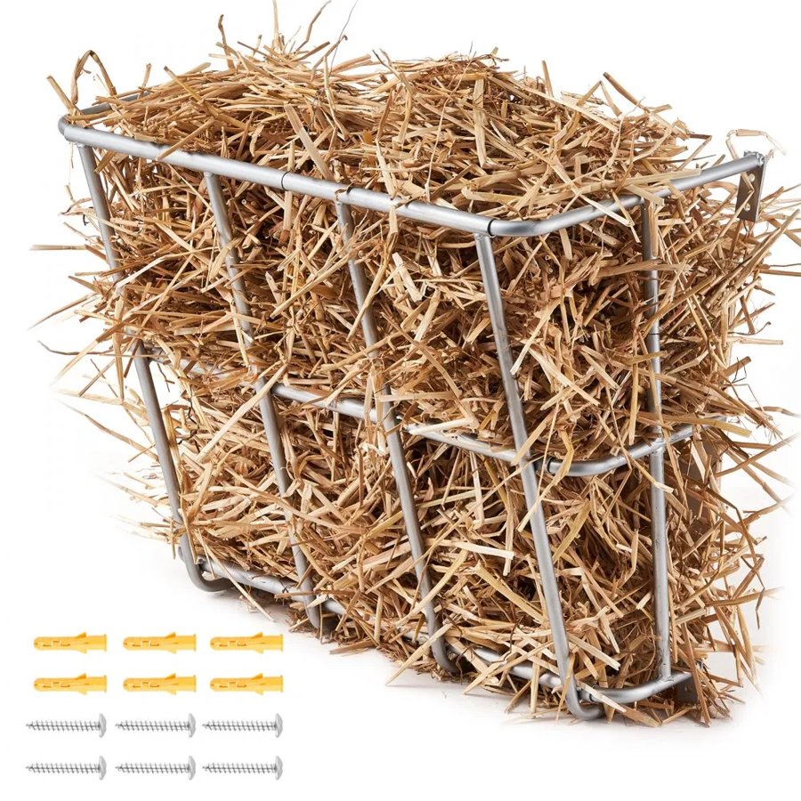 VEVOR Livestock Hay Feeder, 18.5 Gallons Large Capacity, Heavy-Duty Steel Goat Hay Rack, 24.4" Long Wall Mounted Horse Hay Holder, Multiple Sided Feeding Rack for Sheep Farm Livestock Indoor Outdoor