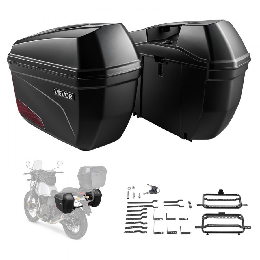 VEVOR Motorcycle Side Case 46L (23L*2) Universal ABS Motorcycle Saddle Case, Waterproof Detachable Left & Right Motorbike Side Boxs with Security Lock for Luggage Storage - Set of 2