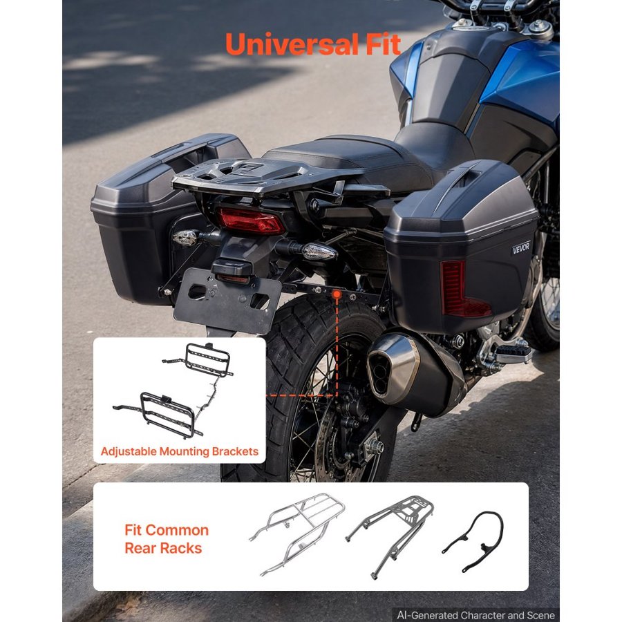 VEVOR Motorcycle Side Case 46L (23L*2) Universal ABS Motorcycle Saddle Case, Waterproof Detachable Left & Right Motorbike Side Boxs with Security Lock for Luggage Storage - Set of 2