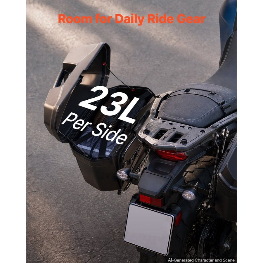 VEVOR Motorcycle Side Case 46L (23L*2) Universal ABS Motorcycle Saddle Case, Waterproof Detachable Left & Right Motorbike Side Boxs with Security Lock for Luggage Storage - Set of 2
