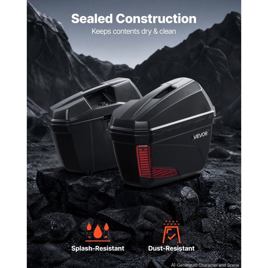 VEVOR Motorcycle Side Case 46L (23L*2) Universal ABS Motorcycle Saddle Case, Waterproof Detachable Left & Right Motorbike Side Boxs with Security Lock for Luggage Storage - Set of 2