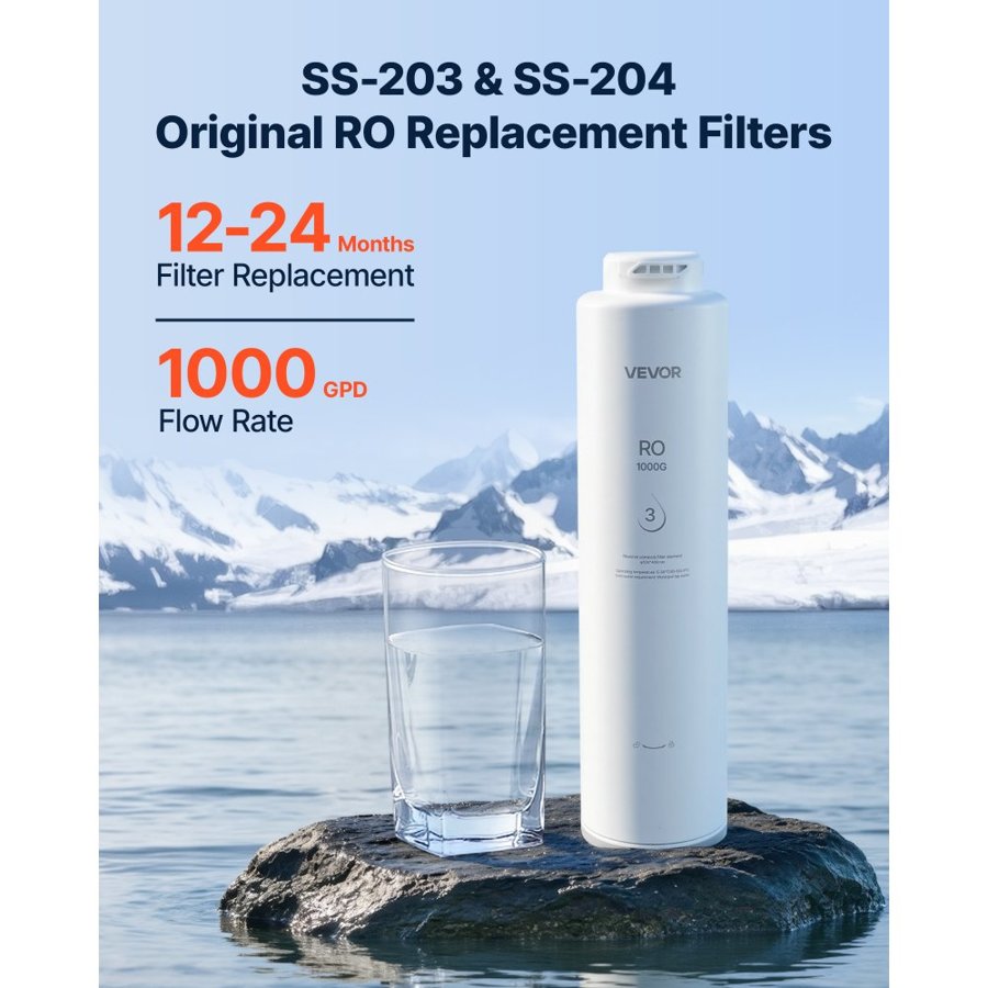 VEVOR Reverse Osmosis System 1000 GPD 10-Stage RO Replacement Cartridge, Water Filter Replacement for 24 Months, Reduces TDS and Lead, Compatible with SS-203 & SS-204 under Sink Water Filter Systems