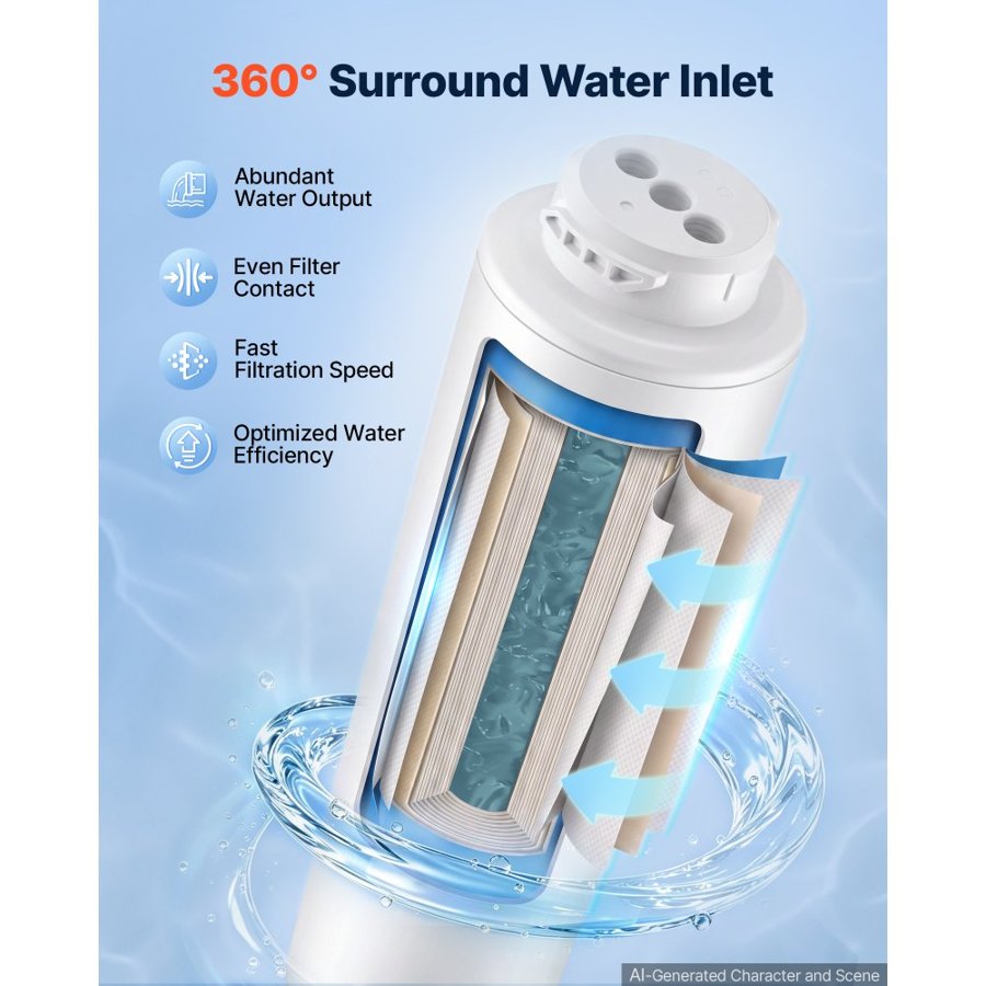 VEVOR Reverse Osmosis System 1000 GPD 10-Stage RO Replacement Cartridge, Water Filter Replacement for 24 Months, Reduces TDS and Lead, Compatible with SS-203 & SS-204 under Sink Water Filter Systems