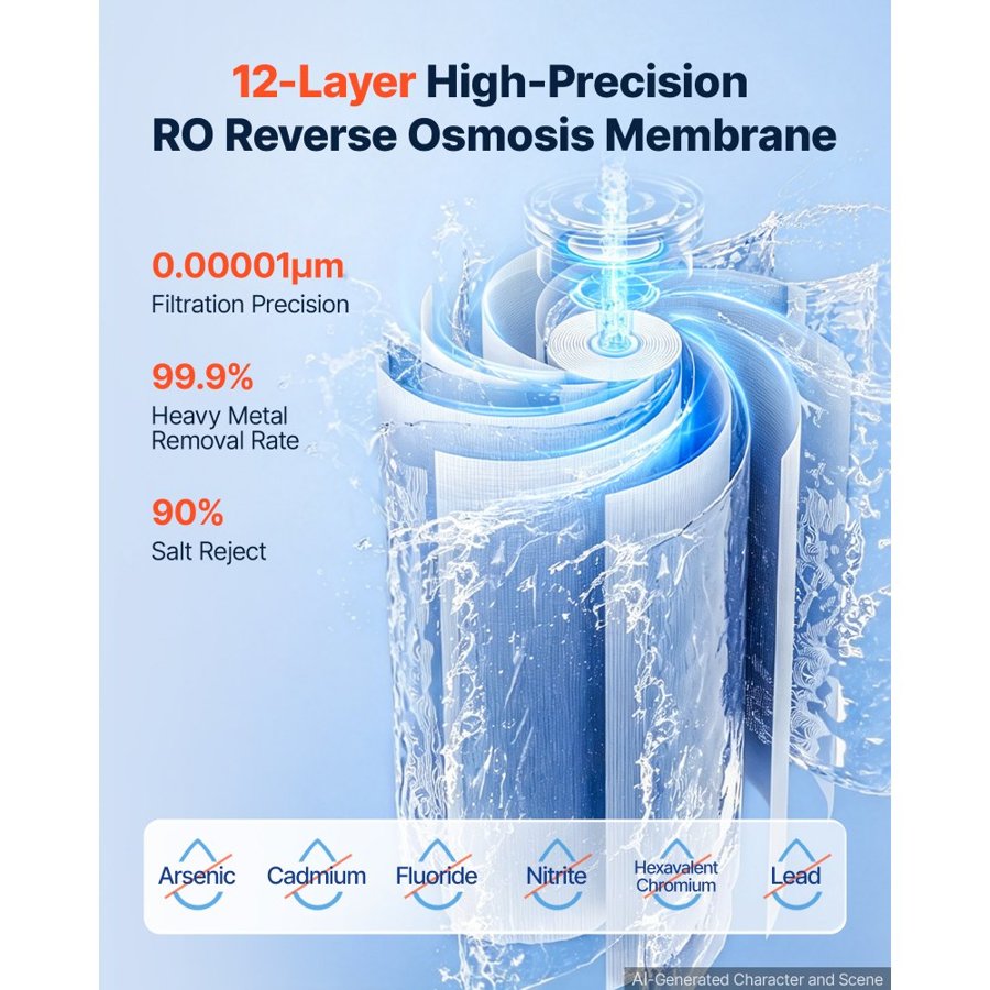 VEVOR Reverse Osmosis System 1200 GPD 10-Stage RO Replacement Cartridge, Water Filter Replacement for 24 Months, Reduces TDS and Lead, Compatible with SS-205 & SS-206 under Sink Water Filter Systems