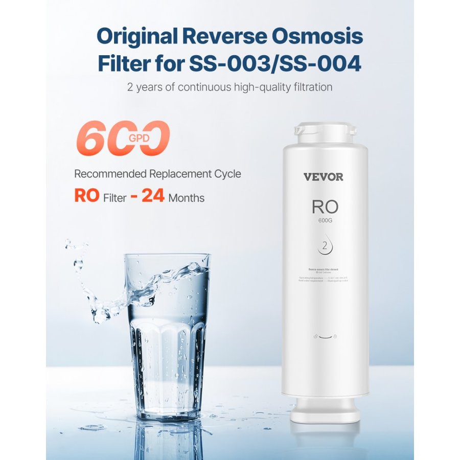 VEVOR Reverse Osmosis System, 600 GPD 10-stage Reverse Osmosis Water Filter Replacement, RO Filter Cartridge for 24 Months, Reduces Lead & Chlorine, Compatible with SS-004 Under Sink Water Filter