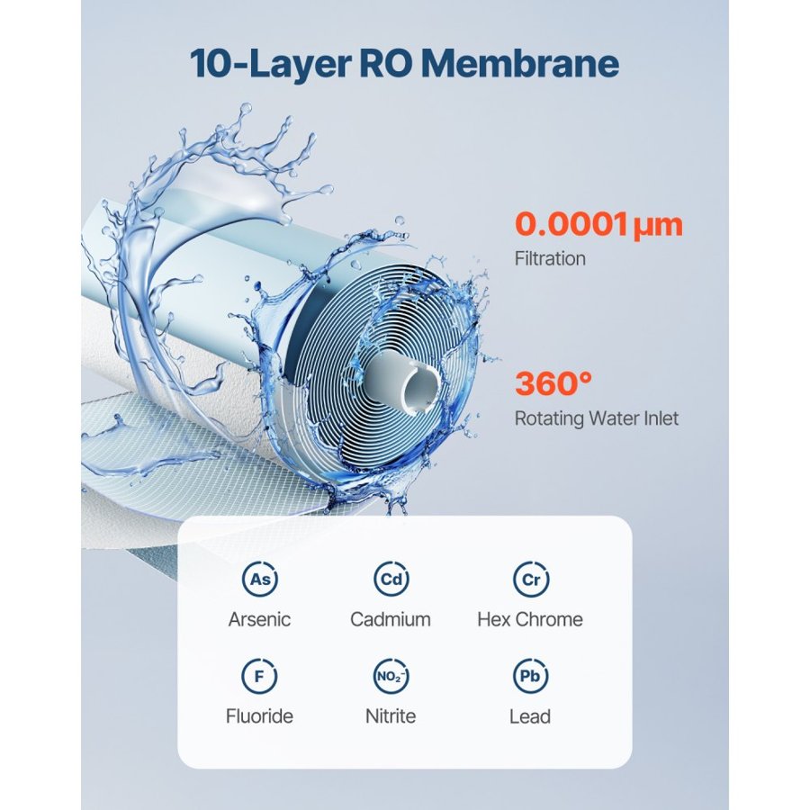 VEVOR Reverse Osmosis System, 600 GPD 10-stage Reverse Osmosis Water Filter Replacement, RO Filter Cartridge for 24 Months, Reduces Lead & Chlorine, Compatible with SS-004 Under Sink Water Filter